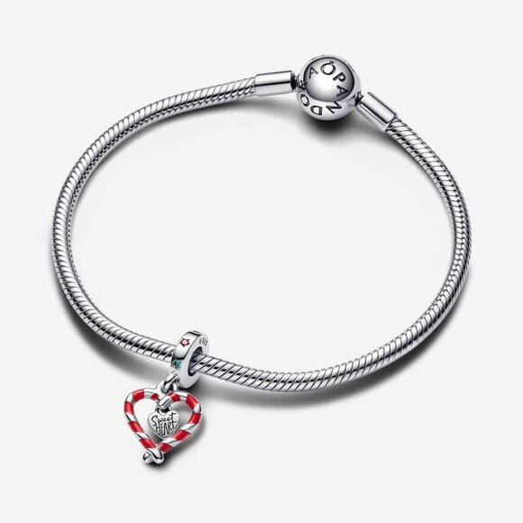Pandora Double Candy Cane Heart Christmas Dangle Charm - Picture 3 of 3